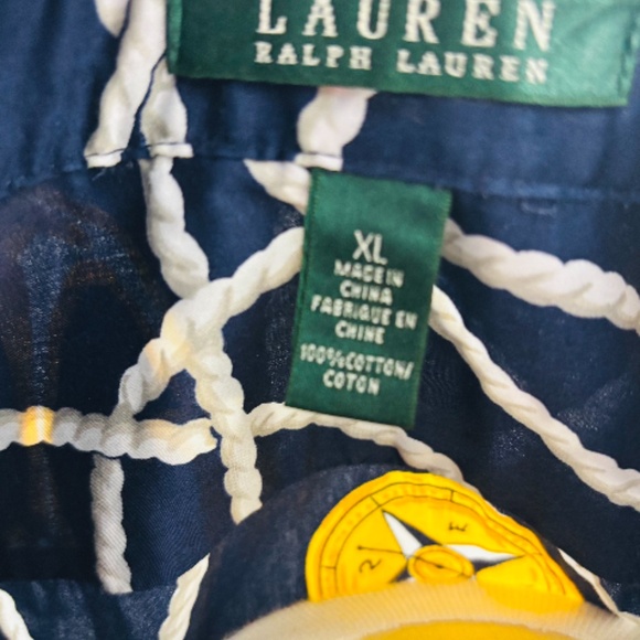 LADIES LAUREN RALPH LAUREN NAVY BLUE NAUTICAL BLOUSE - Picture 4 of 10